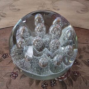 Vintage Art Glass Paperweight  Clear Glass Controlled Bubble Large